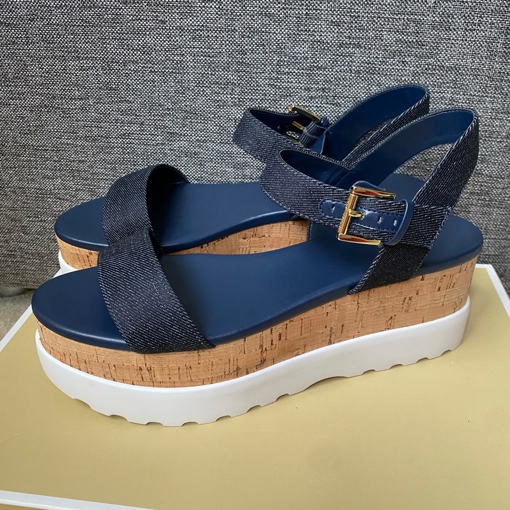 MICHAEL Michael Kors Blue and White Platform Sandals